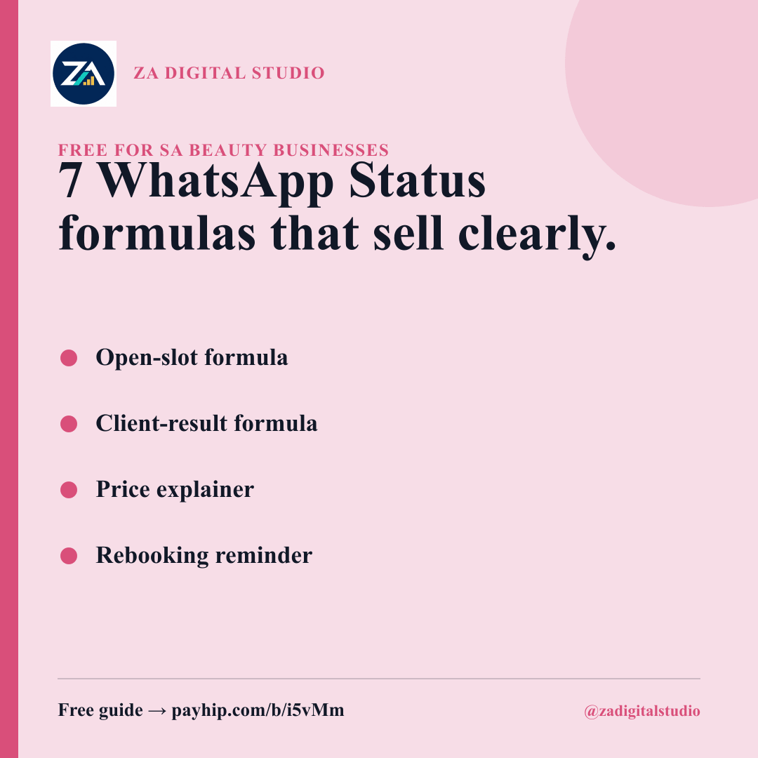 7 WhatsApp Status Formulas for Beauty Businesses guide cover