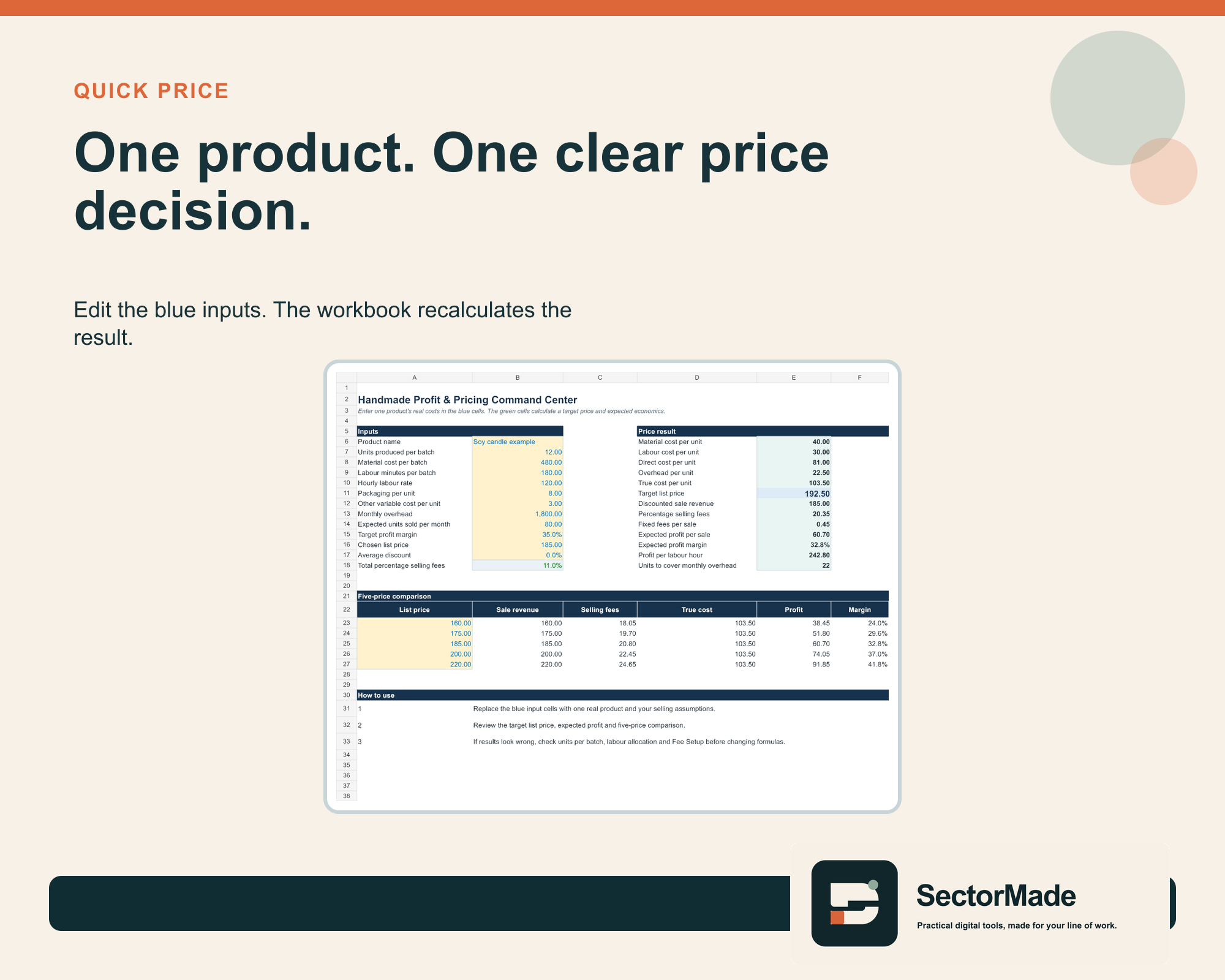 Quick Price worksheet preview